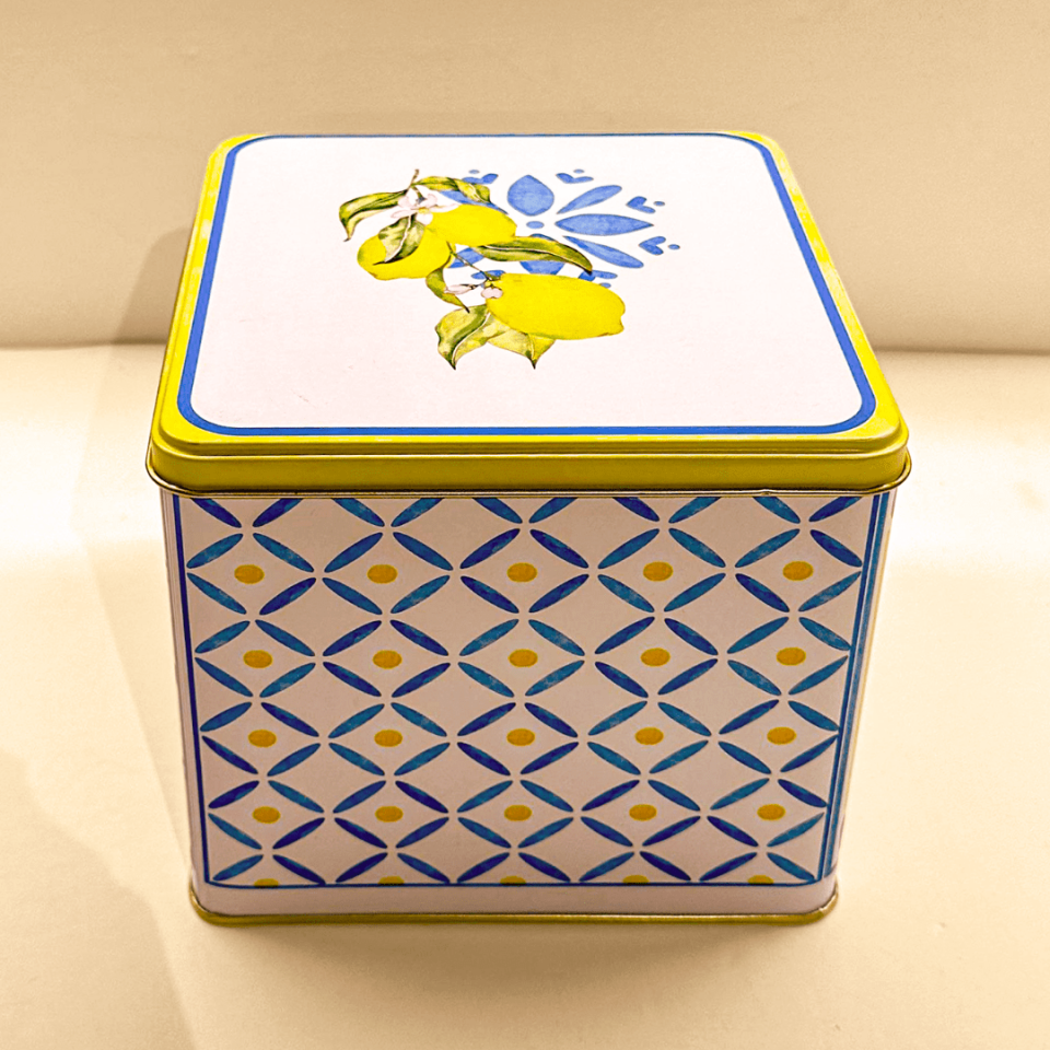 Sarkap Home Limon Desenli Kare Dekoratif Metal Saklama Kutusu