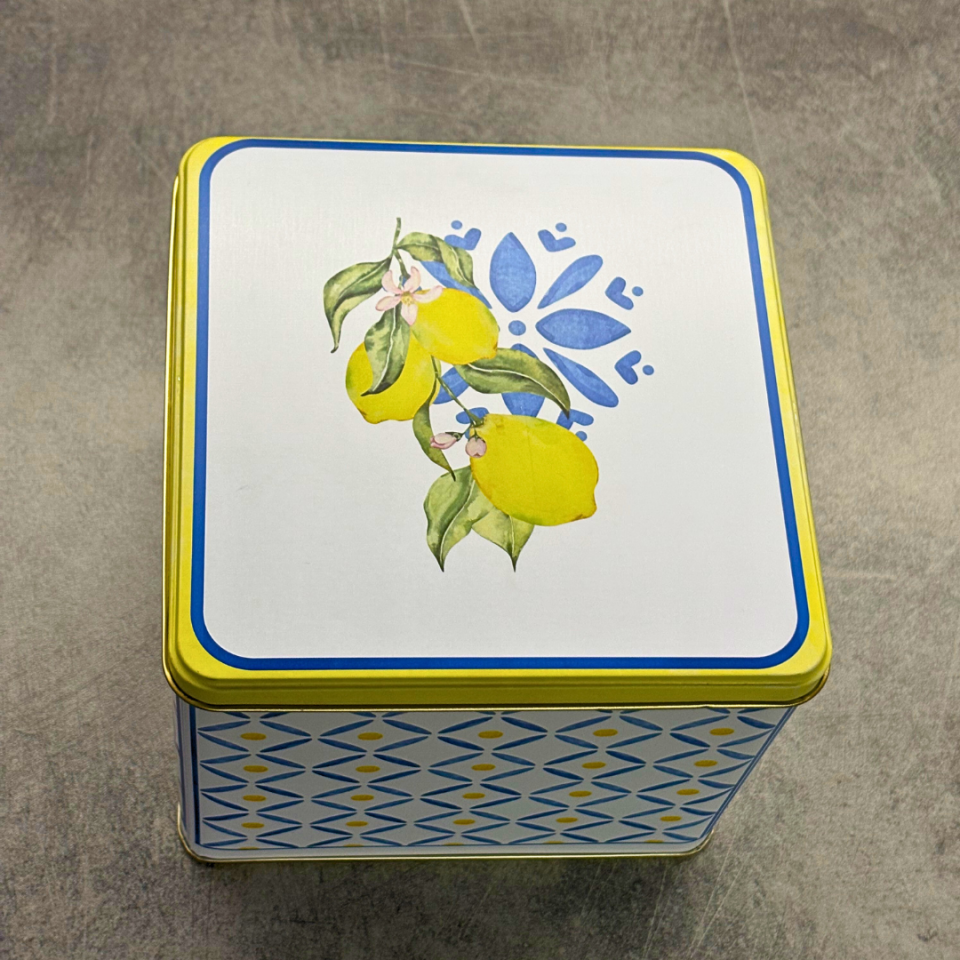 Sarkap Home Limon Desenli Kare Dekoratif Metal Saklama Kutusu