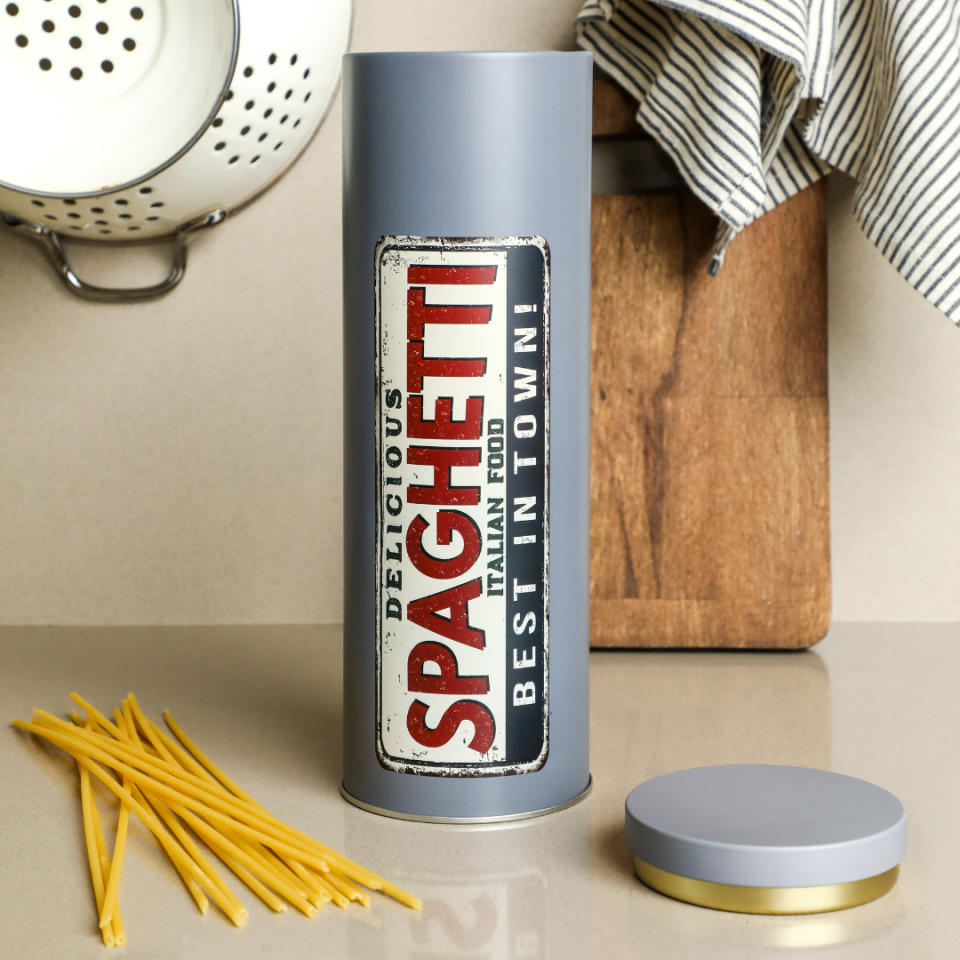 Sarkap Home Spaghetti Seri Uzun Yuvarlak Metal Kutu Gri