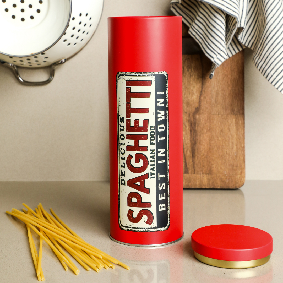 Sarkap Home Spaghetti Seri Uzun Yuvarlak Metal Kutu Kırmızı