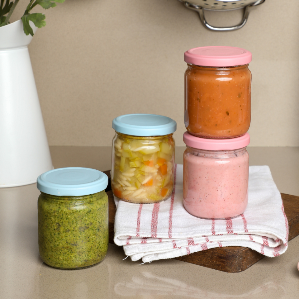 Sarkap Home 4'lü 210 ml Yuvarlak Cam Kavanoz Pembe-Mavi
