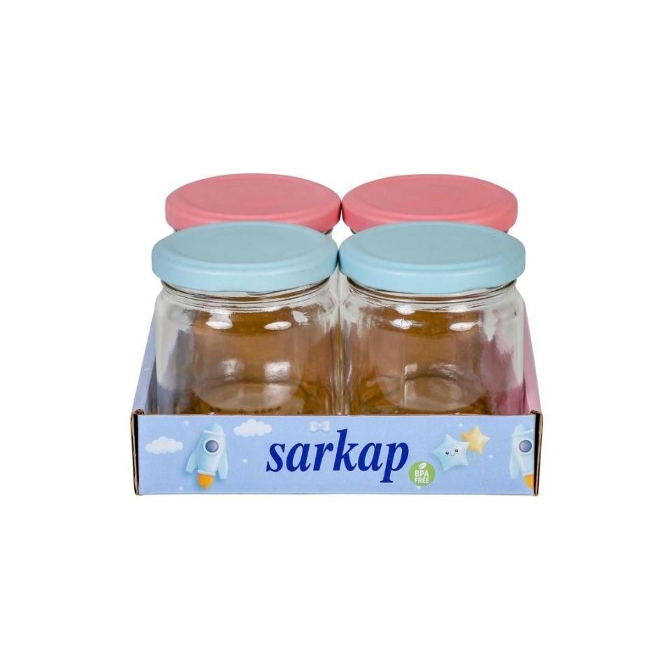 Sarkap Home 4'lü 210 ml Yuvarlak Cam Kavanoz Pembe-Mavi