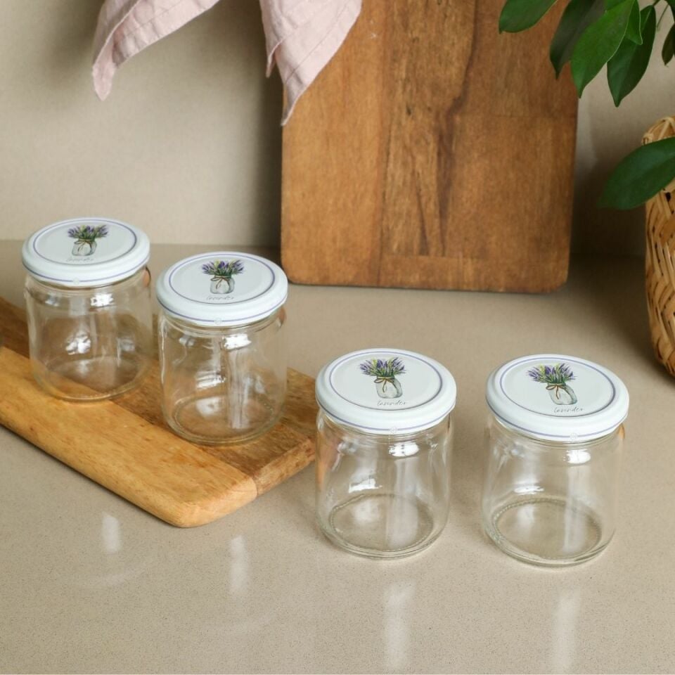 Sarkap Home 4'lü 210 ml Yuvarlak Cam Kavanoz Lavander