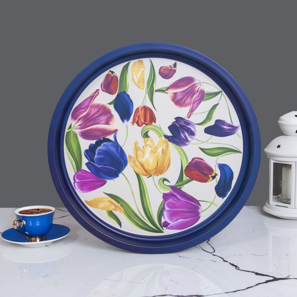 Sarkap Home Desenli Metal Tepsi Lale