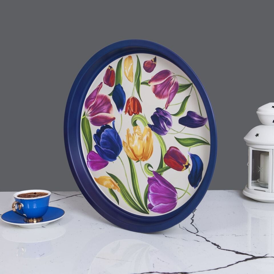 Sarkap Home Desenli Metal Tepsi Lale