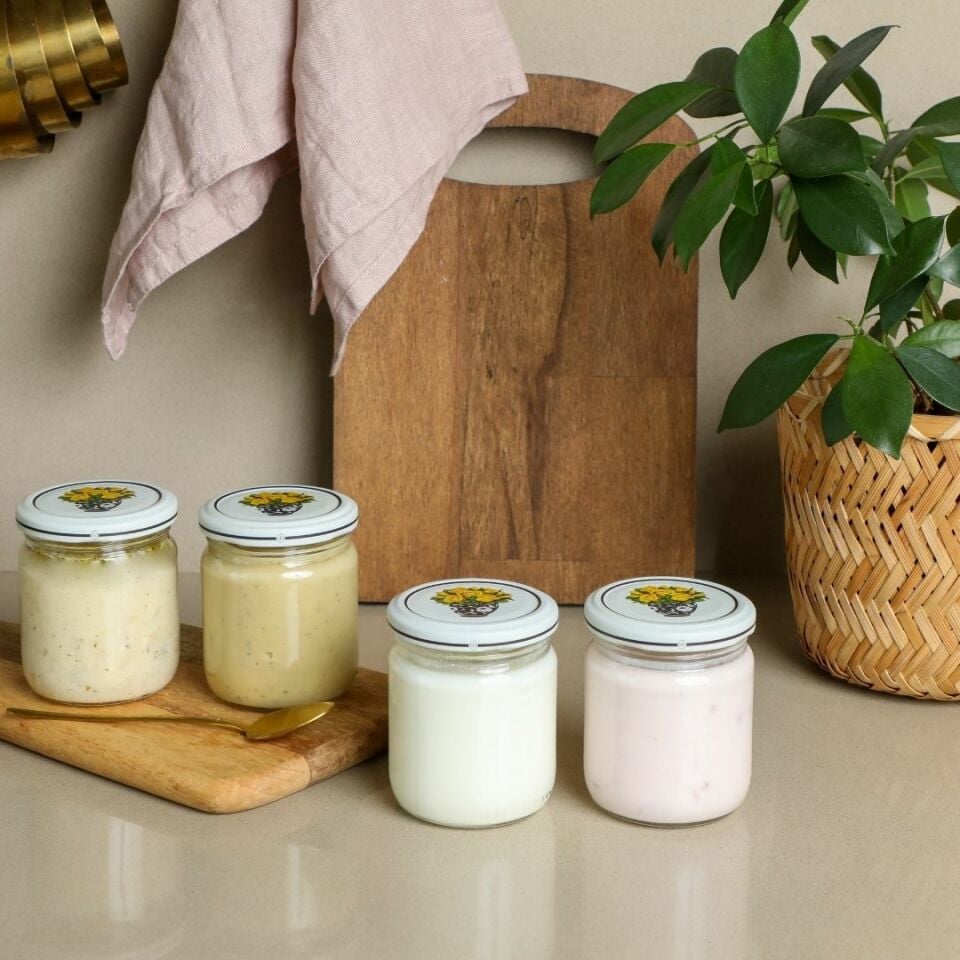 Sarkap Home 4'lü 210 ml Yuvarlak Cam Kavanoz SarıÇiçek