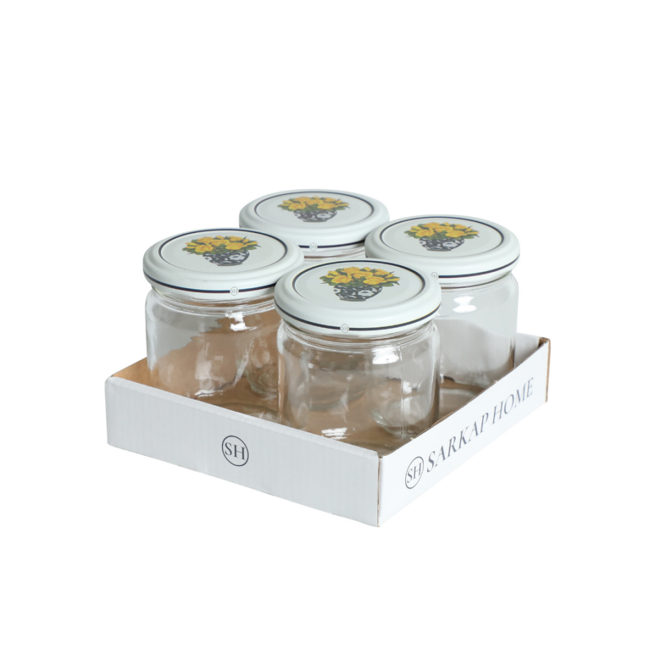 Sarkap Home 4'lü 210 ml Yuvarlak Cam Kavanoz SarıÇiçek