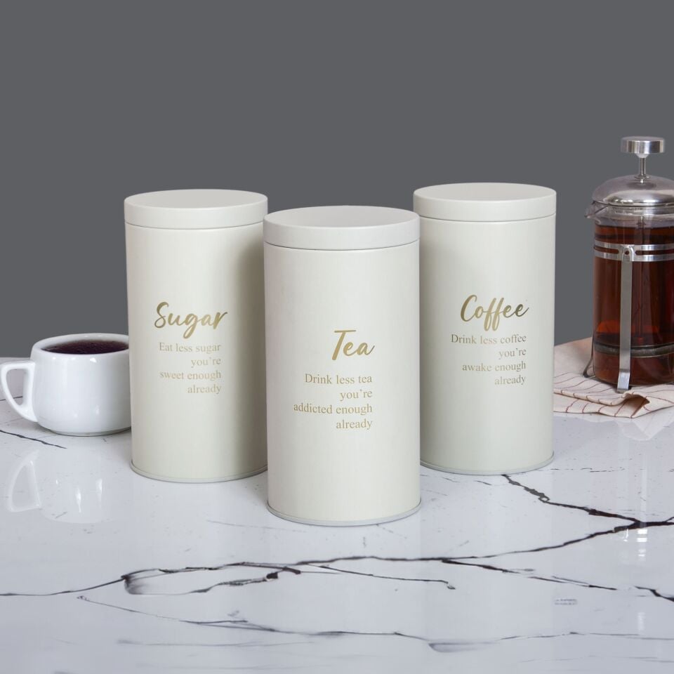 Metal Vakumlu Kapaklı 3'lü Saklama Kabı - Soft Touch Less Seri Krem - Büyük Boy