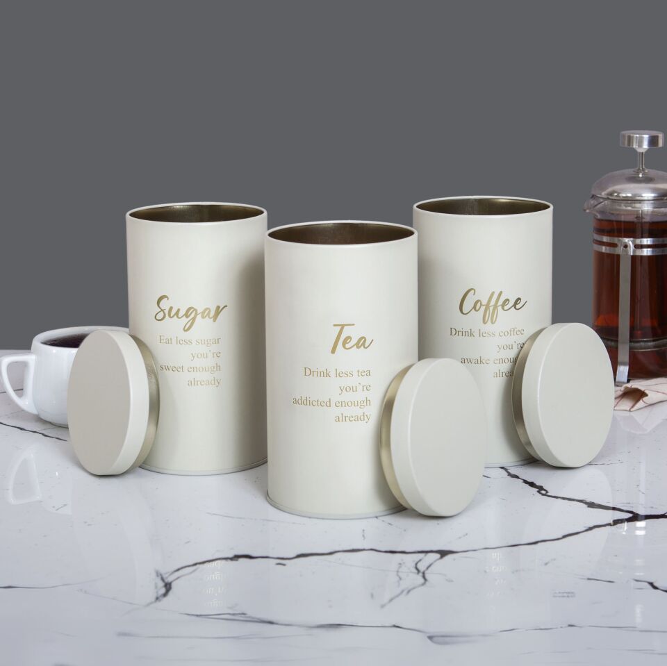 Metal Vakumlu Kapaklı 3'lü Saklama Kabı - Soft Touch Less Seri Krem - Büyük Boy