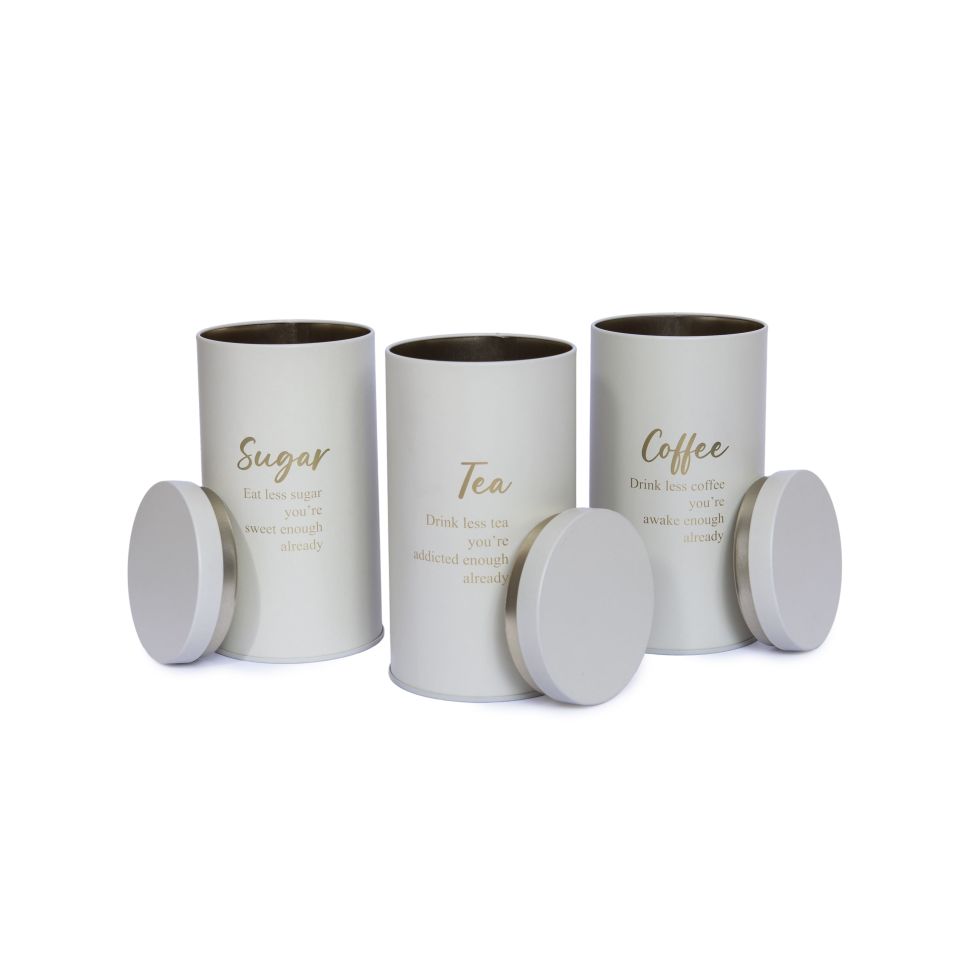 Metal Vakumlu Kapaklı 3'lü Saklama Kabı - Soft Touch Less Seri Krem - Büyük Boy