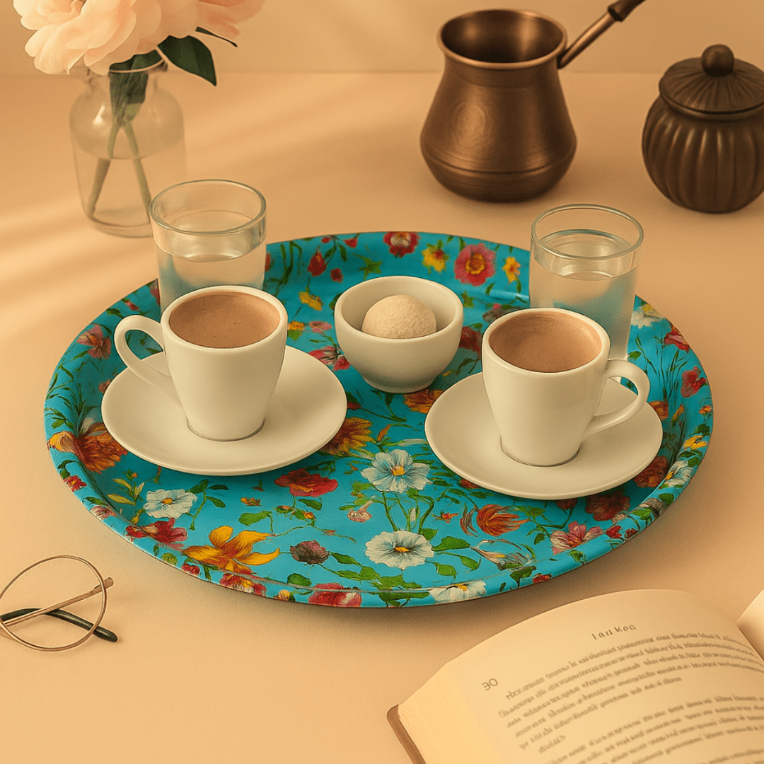 Sarkap Home Desenli Metal Tepsi Mavi