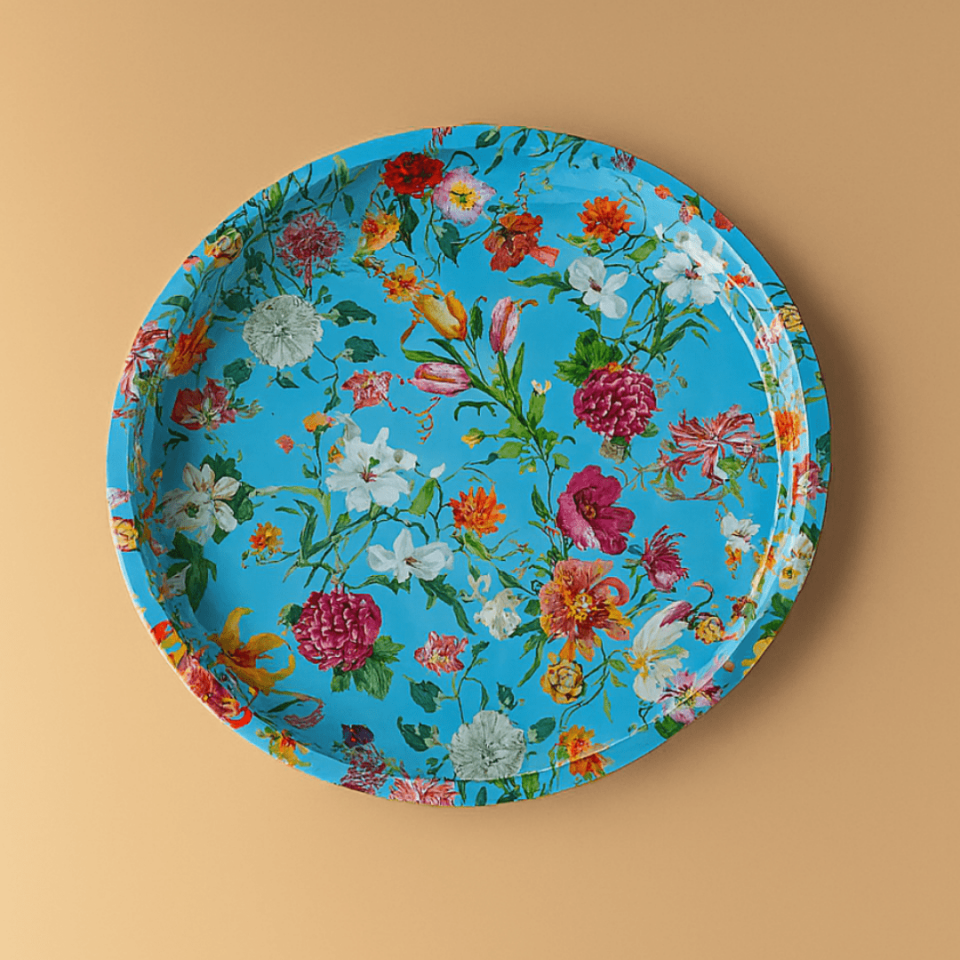 Sarkap Home Desenli Metal Tepsi Mavi