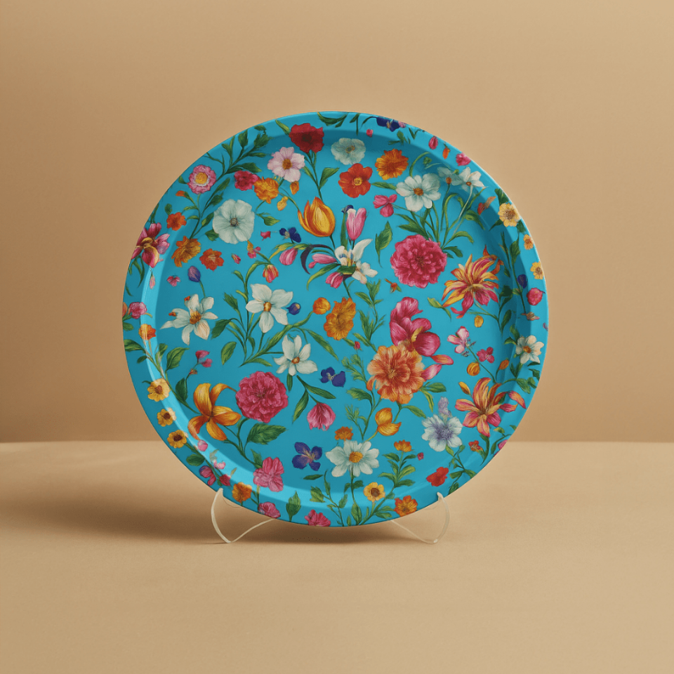 Sarkap Home Desenli Metal Tepsi Mavi