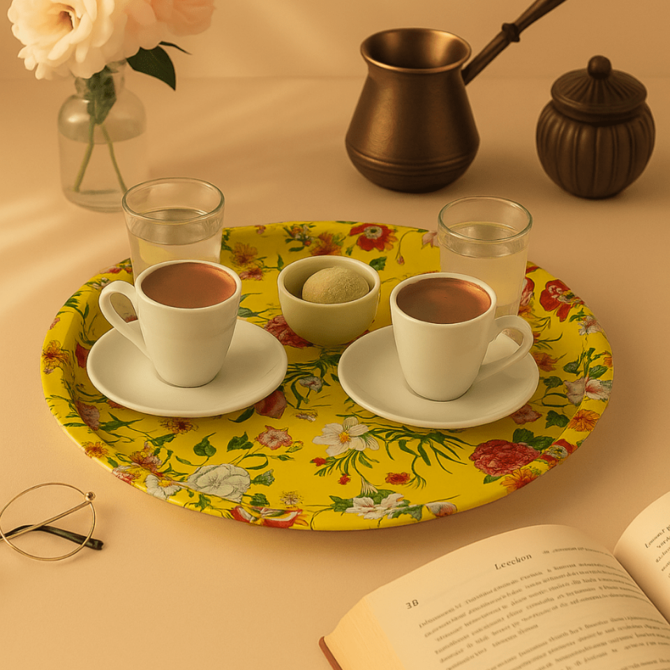 Sarkap Home Desenli Metal Tepsi Mavi