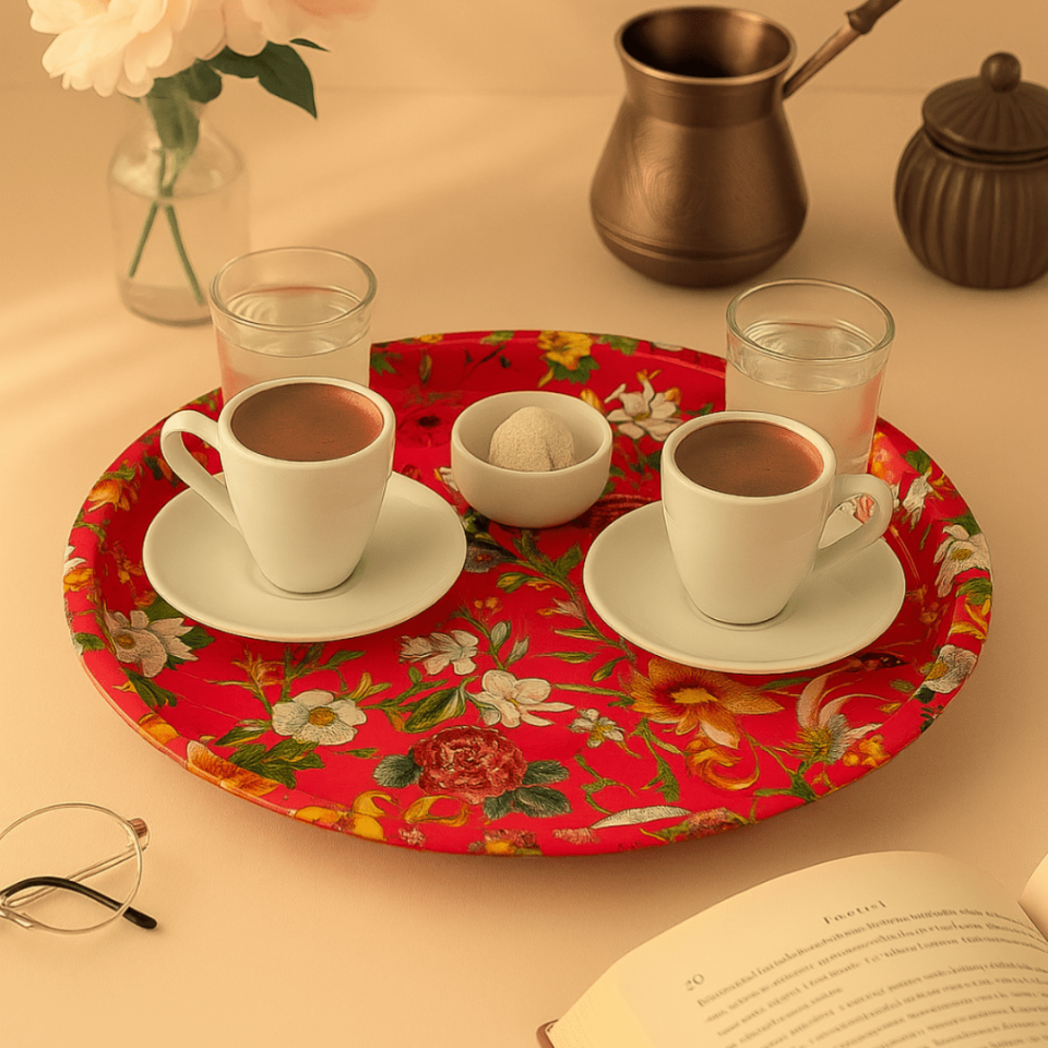 Sarkap Home Desenli Metal Tepsi Mavi