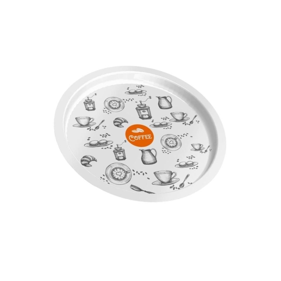 Sarkap Home Desenli Metal Tepsi Beyaz