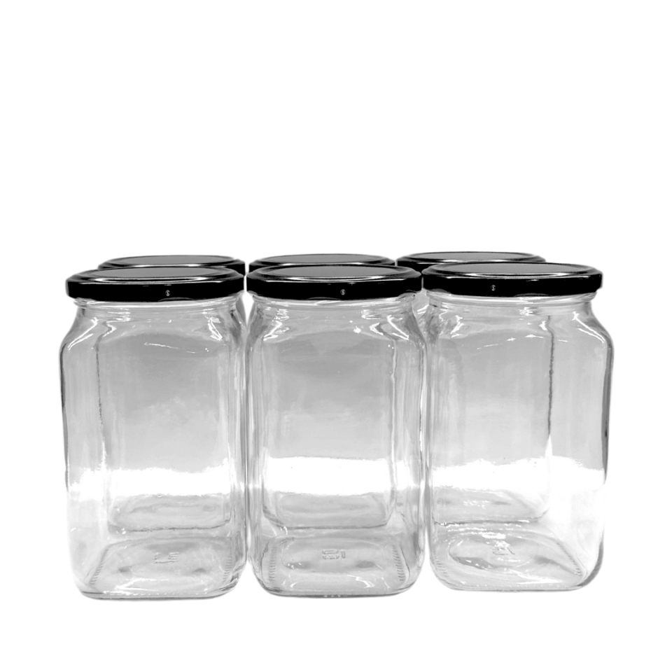Sarkap Home 6'lı 850 ml Köşeli Cam Kavanoz Seti - Siyah Kapaklı