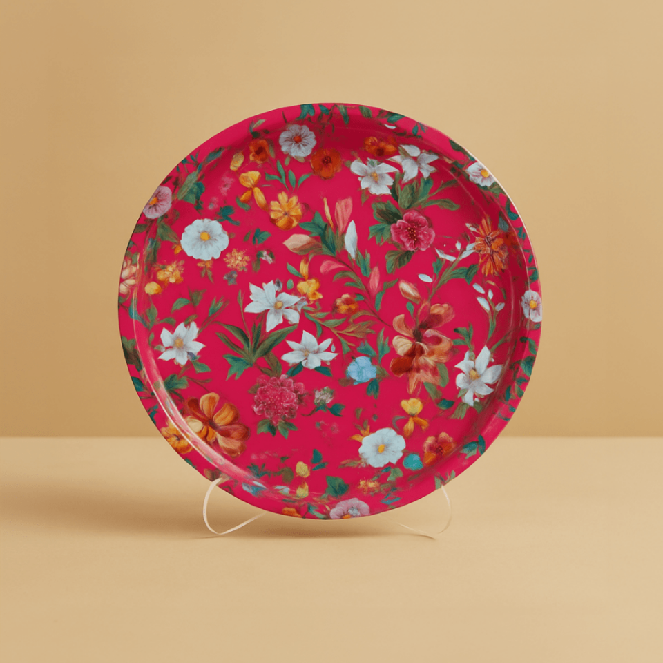 Sarkap Home Desenli Metal Tepsi Pembe