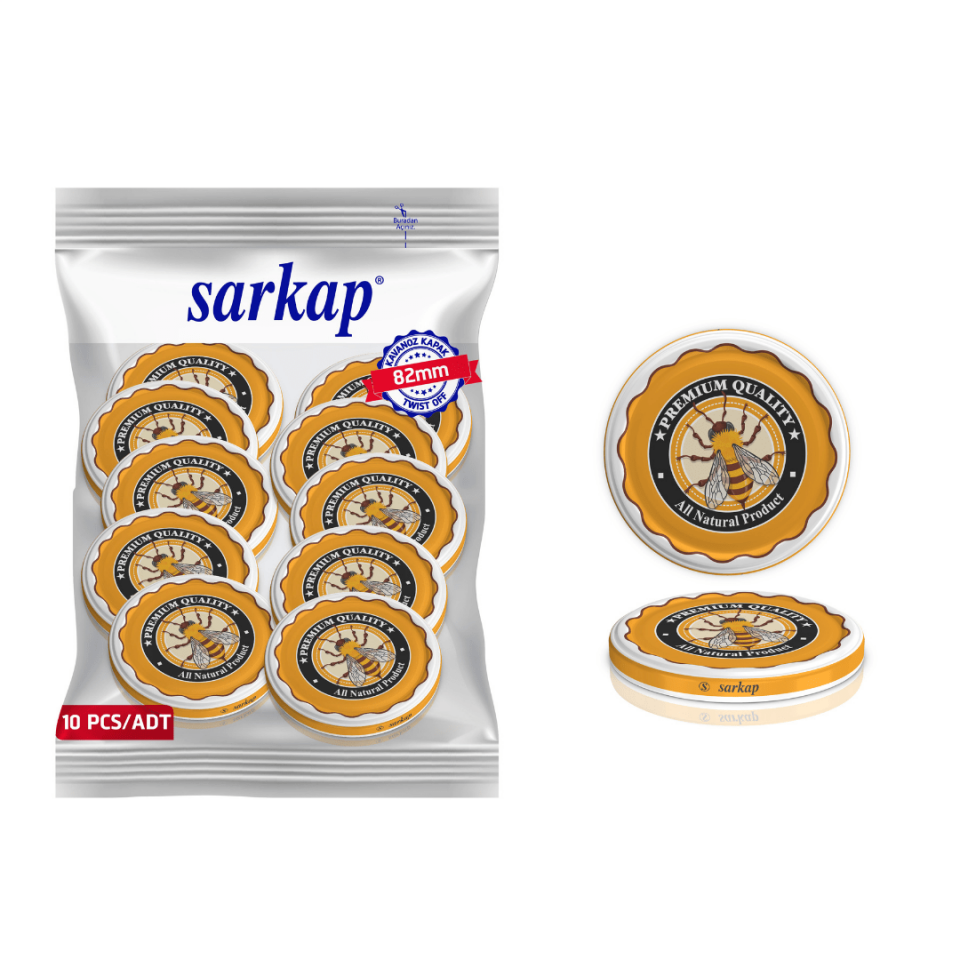 Hijyenik Paketli 10 Adet Kavanoz Kapağı Bal Desenler 82 mm HoneyBee