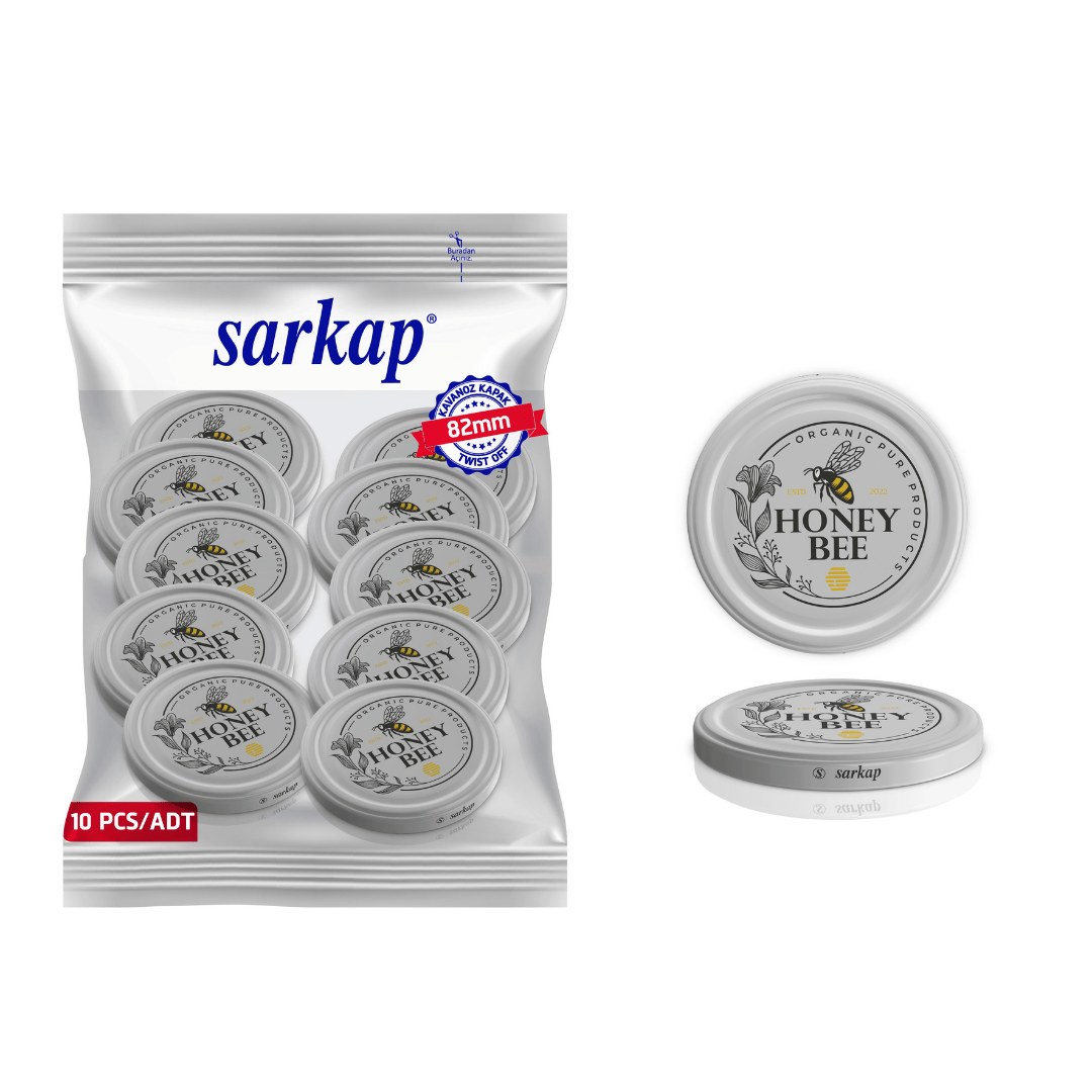 Hijyenik Paketli 10 Adet Kavanoz Kapağı Bal Desenler 82 mm HoneyBee
