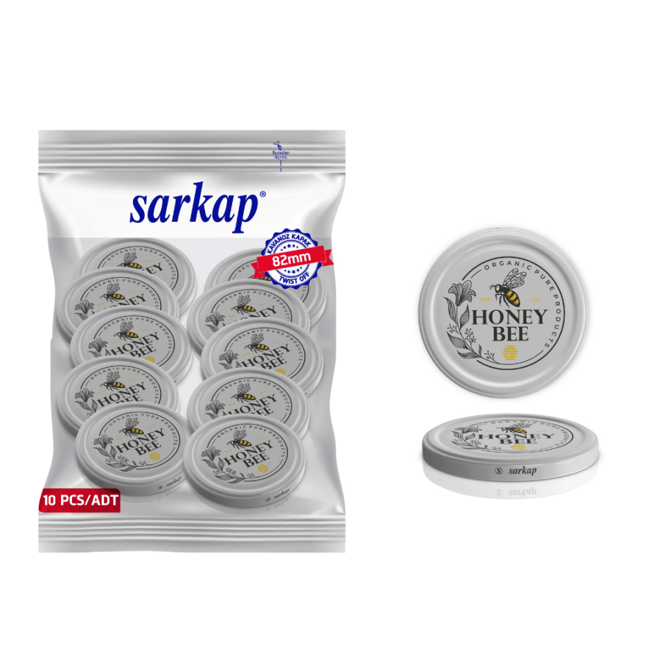 Hijyenik Paketli 10 Adet Kavanoz Kapağı Bal Desenler 82 mm HoneyBee