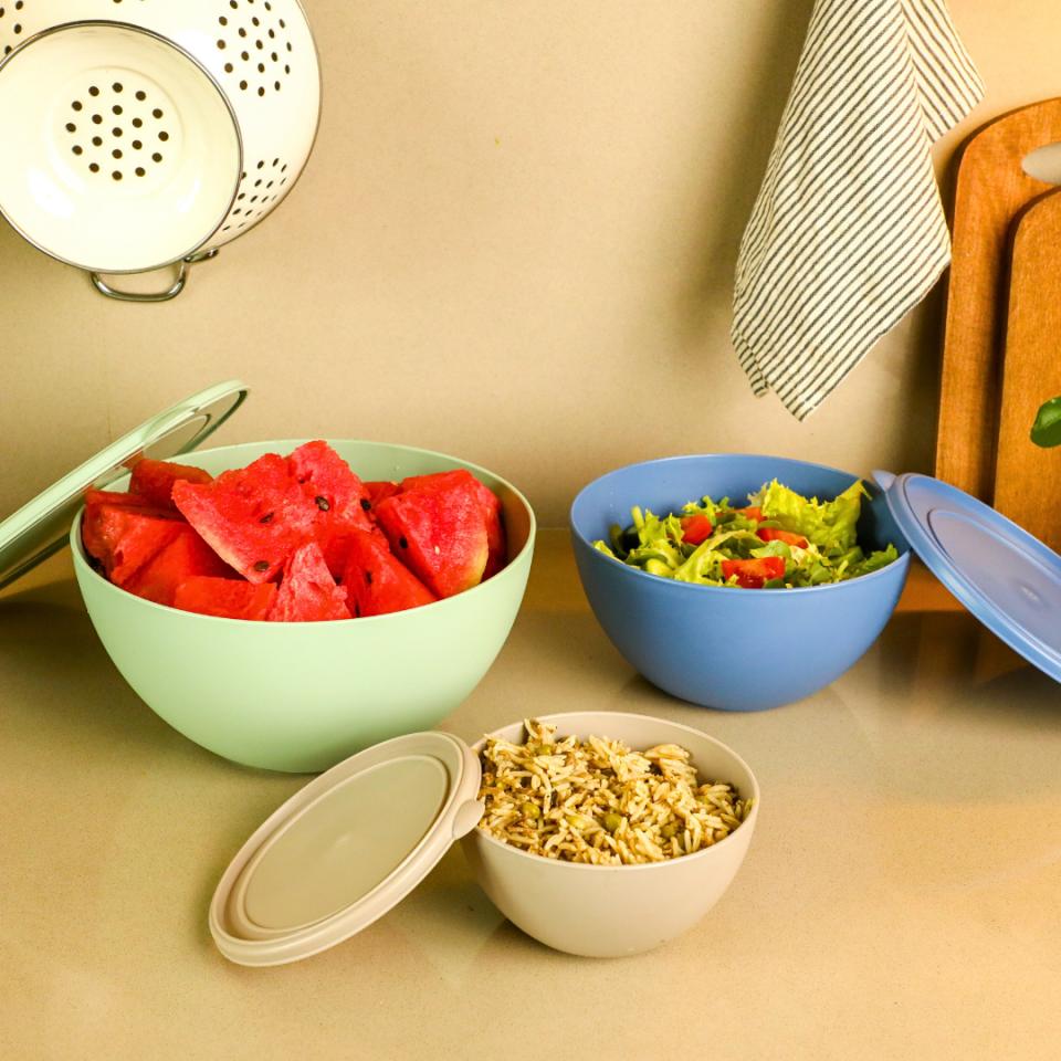 Sarkap Home 3 Boy Plastik Kapaklı Yuvarlak Saklama Kabı Seti Yeşil,Mavi,Gri