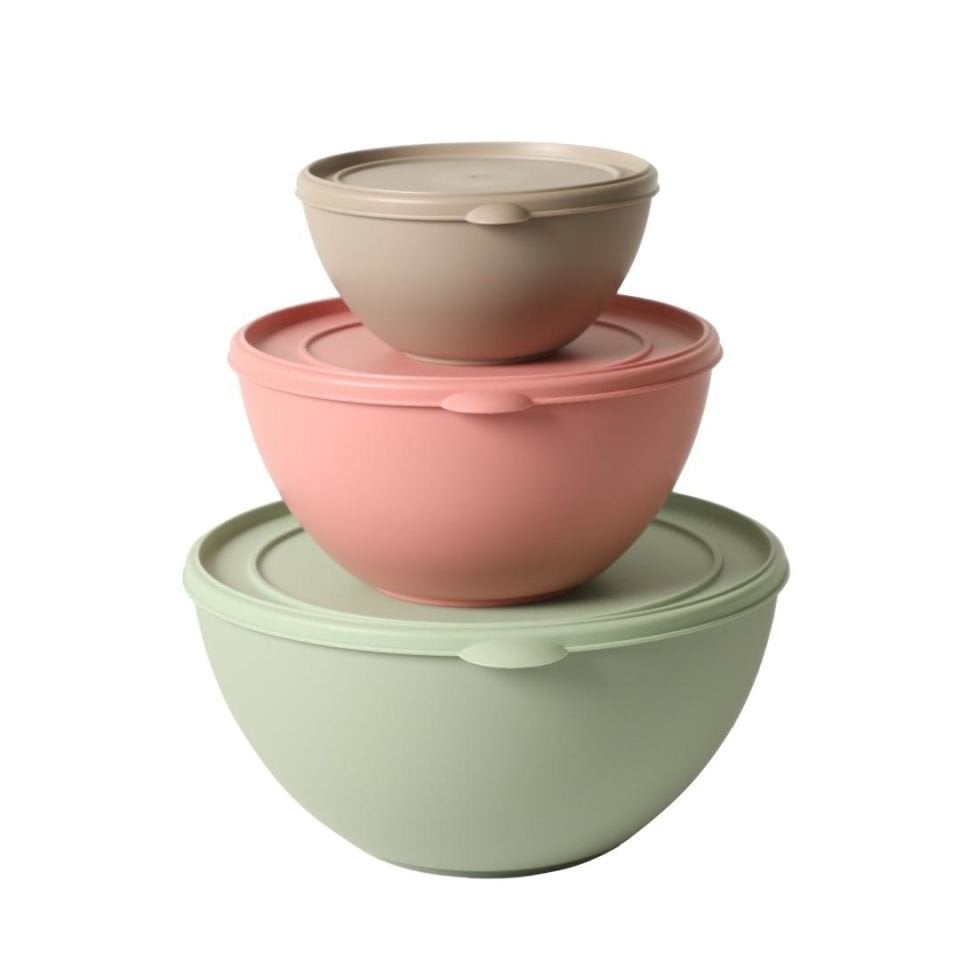 Sarkap Home 3 Boy Plastik Kapaklı Yuvarlak Saklama Kabı Seti Yeşil,Pembe,Gri