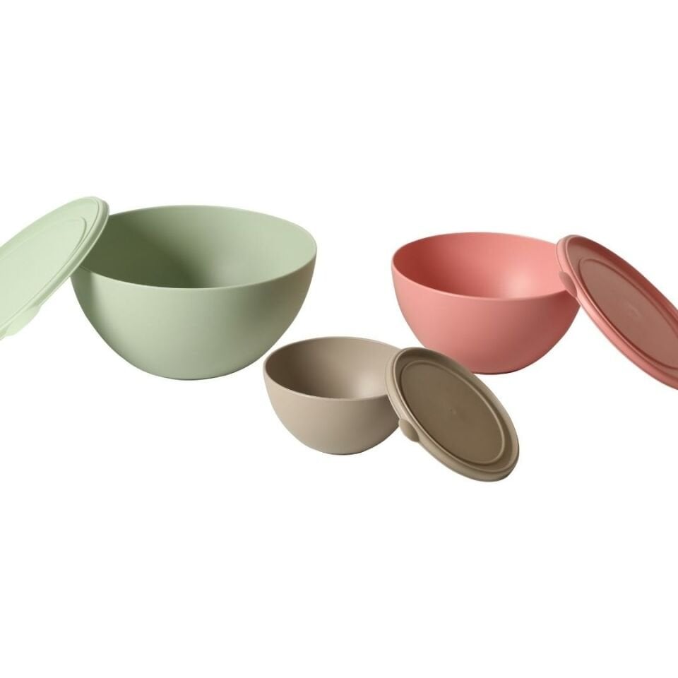 Sarkap Home 3 Boy Plastik Kapaklı Yuvarlak Saklama Kabı Seti Yeşil,Pembe,Gri