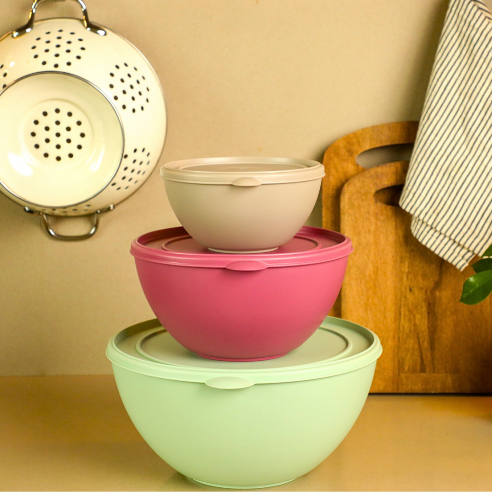 Sarkap Home 3 Boy Plastik Kapaklı Yuvarlak Saklama Kabı Seti Yeşil,Fuşya,Gri