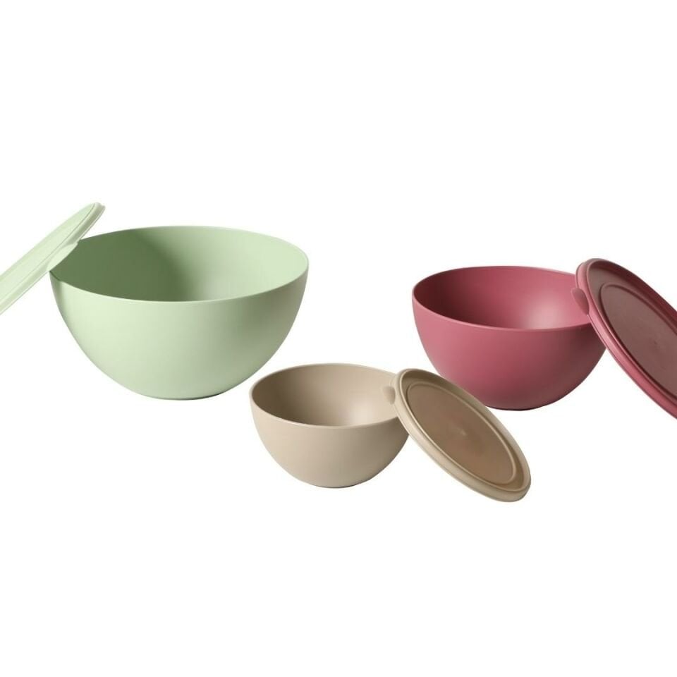 Sarkap Home 3 Boy Plastik Kapaklı Yuvarlak Saklama Kabı Seti Yeşil,Fuşya,Gri