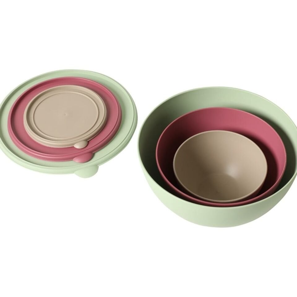 Sarkap Home 3 Boy Plastik Kapaklı Yuvarlak Saklama Kabı Seti Yeşil,Fuşya,Gri
