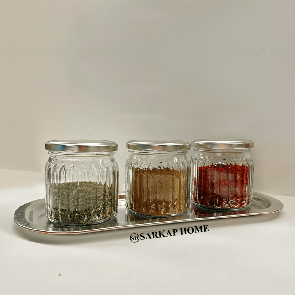 Sarkap Home 3'lü 380 cc Kavanoz ve Tepsi Seti - Silver