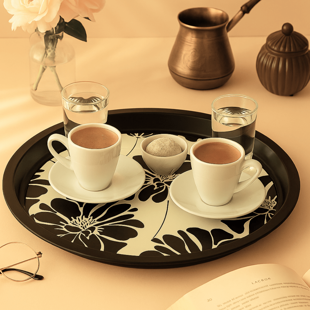 Sarkap Home Pastel Desen Metal Tepsi SiyahÇiçek