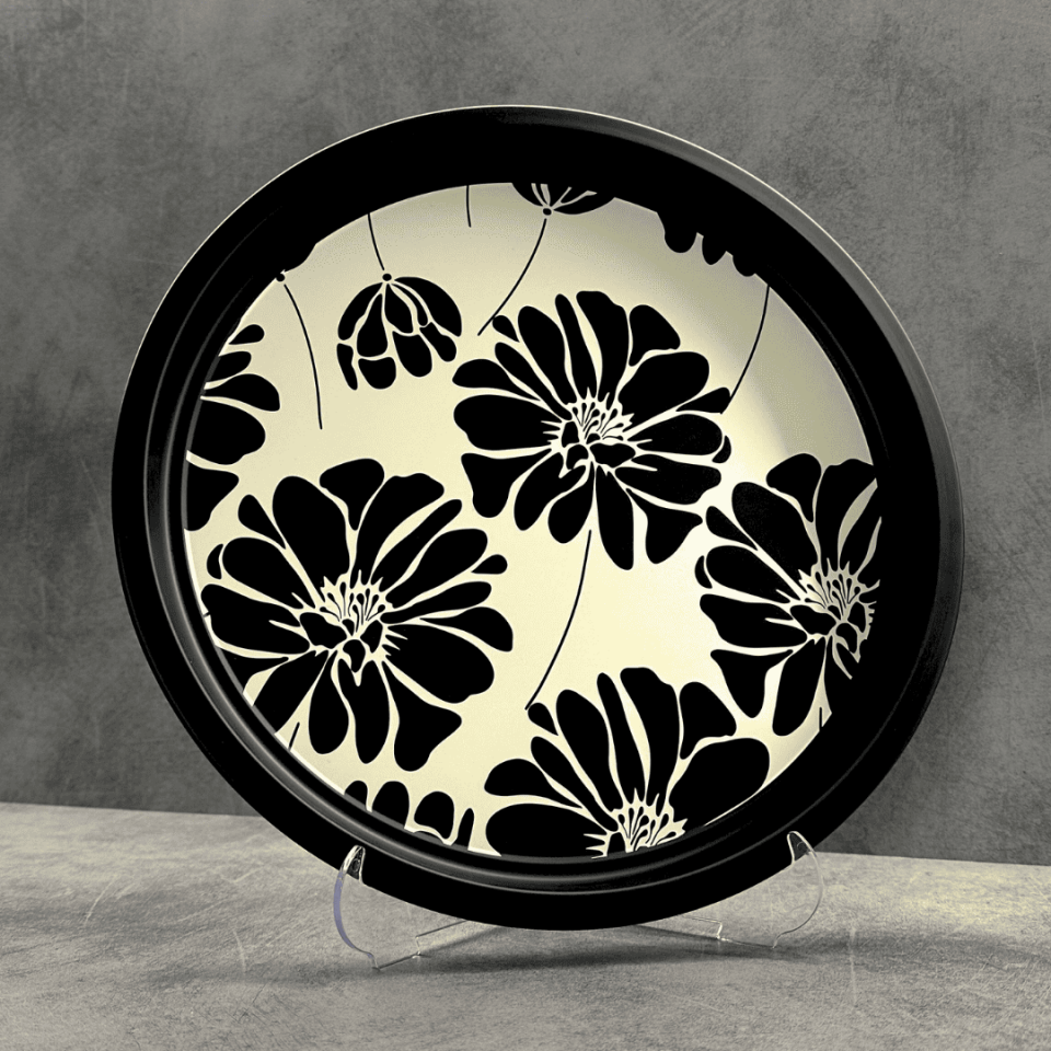Sarkap Home Pastel Desen Metal Tepsi SiyahÇiçek