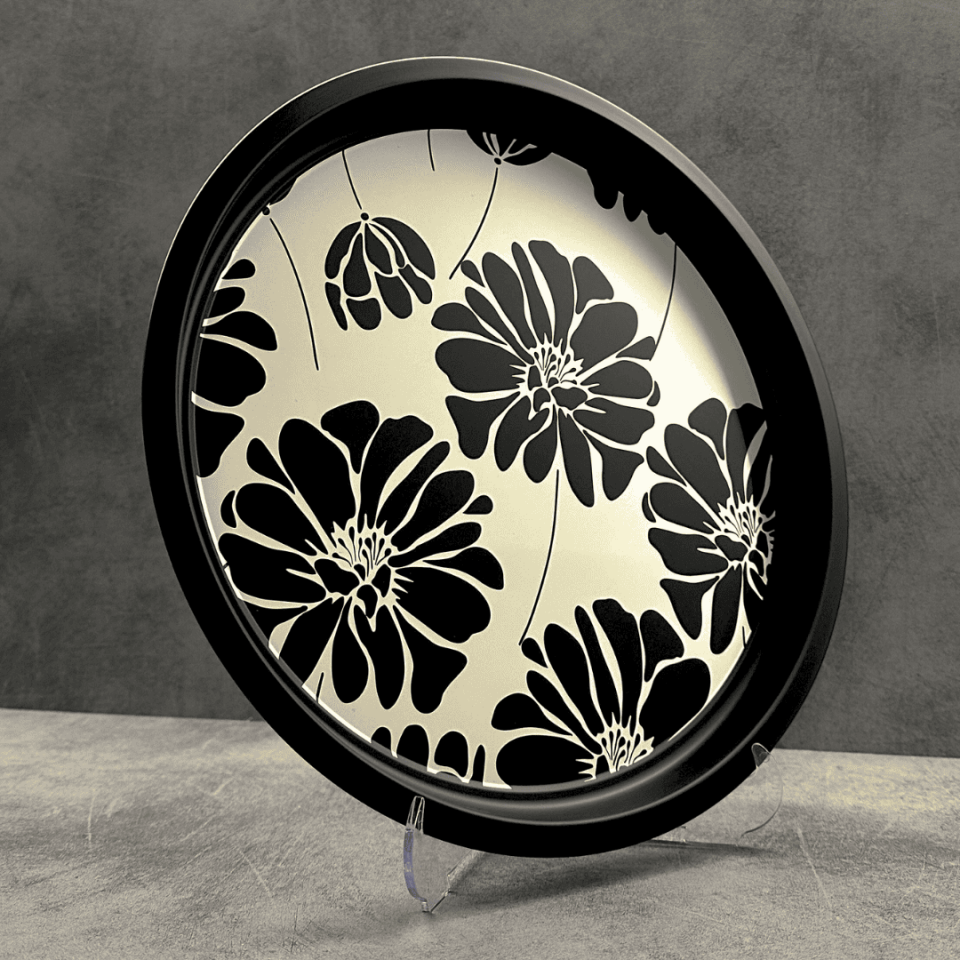 Sarkap Home Pastel Desen Metal Tepsi SiyahÇiçek