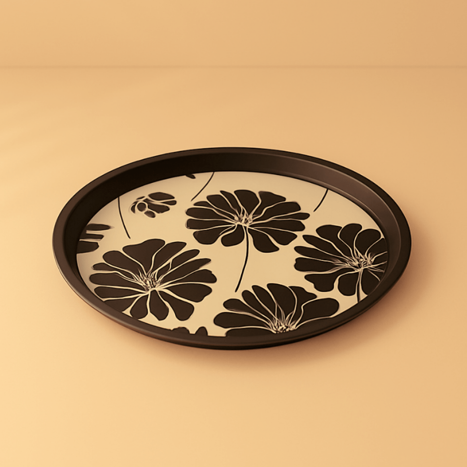 Sarkap Home Pastel Desen Metal Tepsi SiyahÇiçek