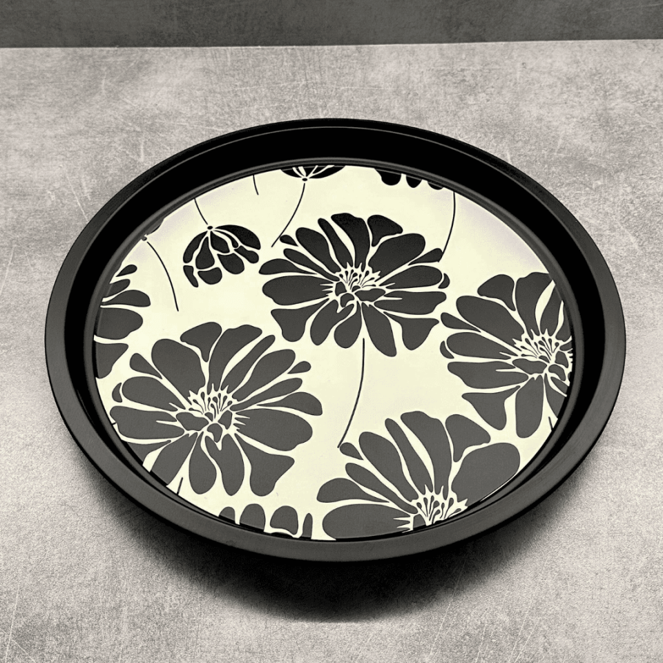 Sarkap Home Pastel Desen Metal Tepsi SiyahÇiçek