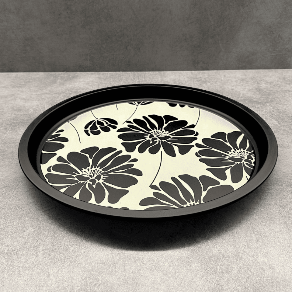 Sarkap Home Pastel Desen Metal Tepsi SiyahÇiçek