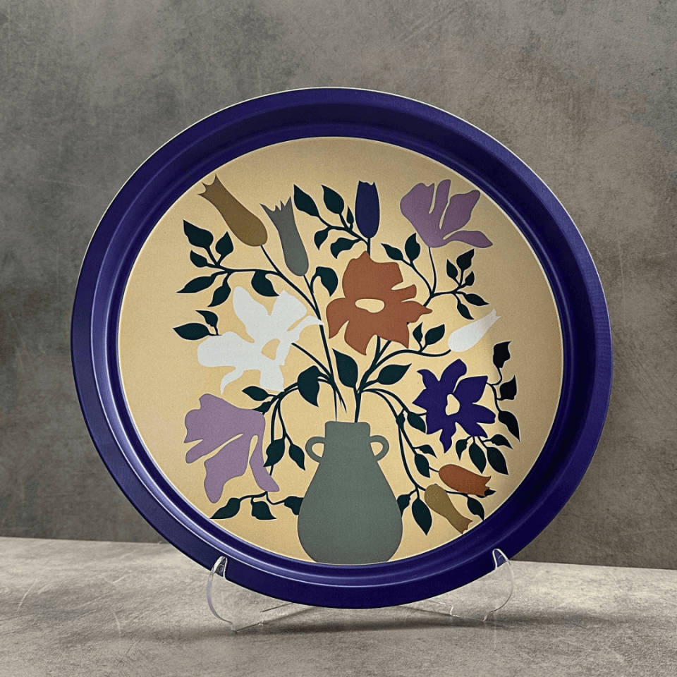 Sarkap Home Pastel Desen Metal Tepsi ÇiçekliVazo
