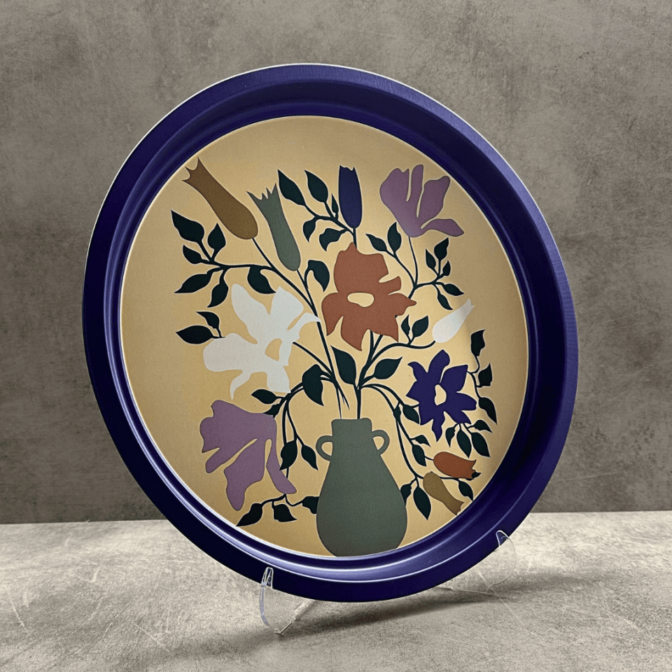 Sarkap Home Pastel Desen Metal Tepsi ÇiçekliVazo