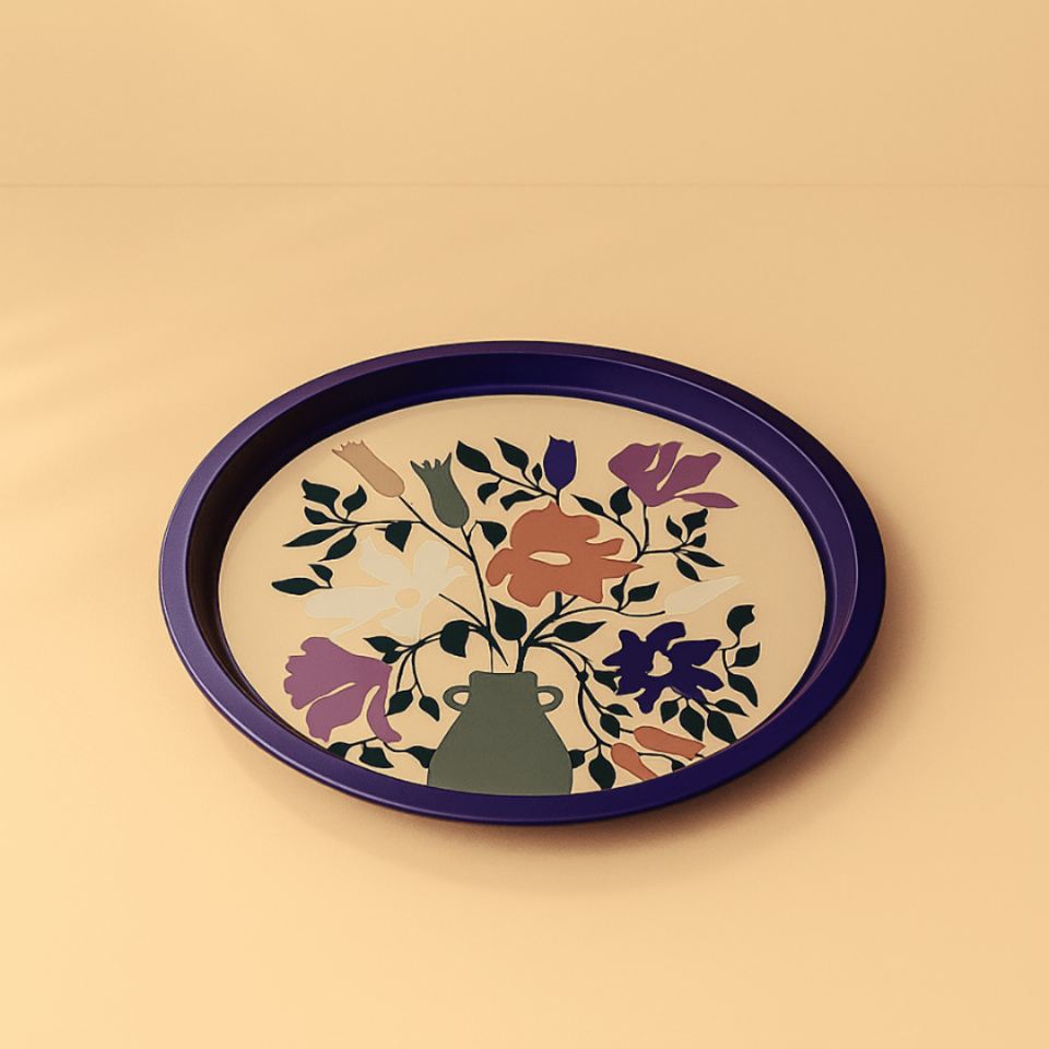 Sarkap Home Pastel Desen Metal Tepsi ÇiçekliVazo