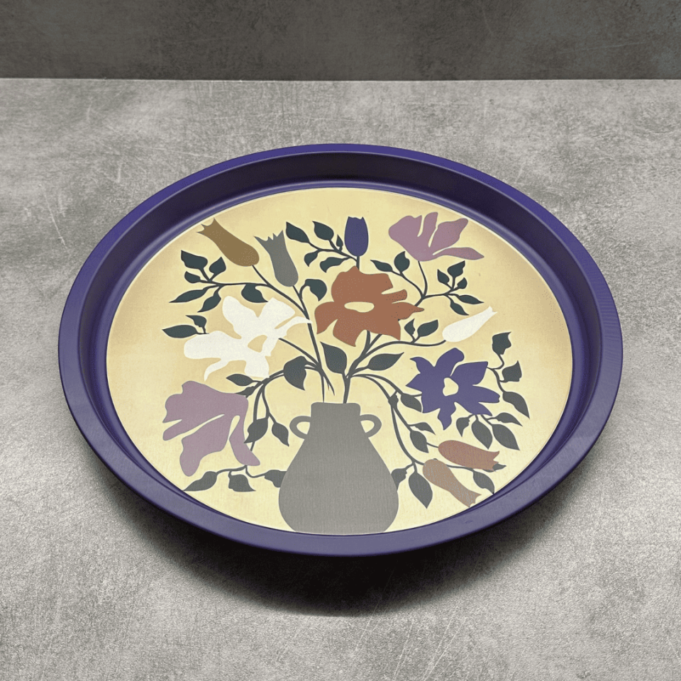 Sarkap Home Pastel Desen Metal Tepsi ÇiçekliVazo