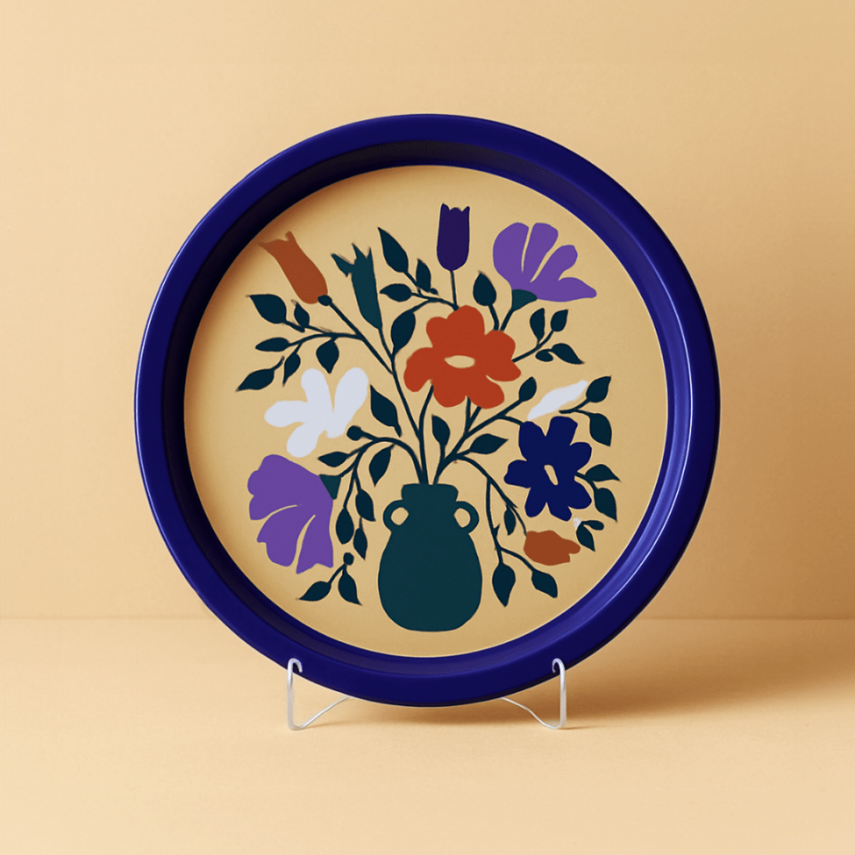 Sarkap Home Pastel Desen Metal Tepsi ÇiçekliVazo