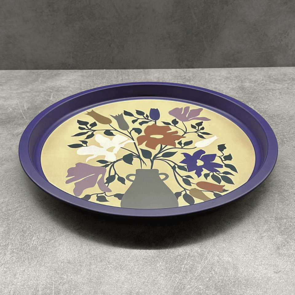 Sarkap Home Pastel Desen Metal Tepsi ÇiçekliVazo