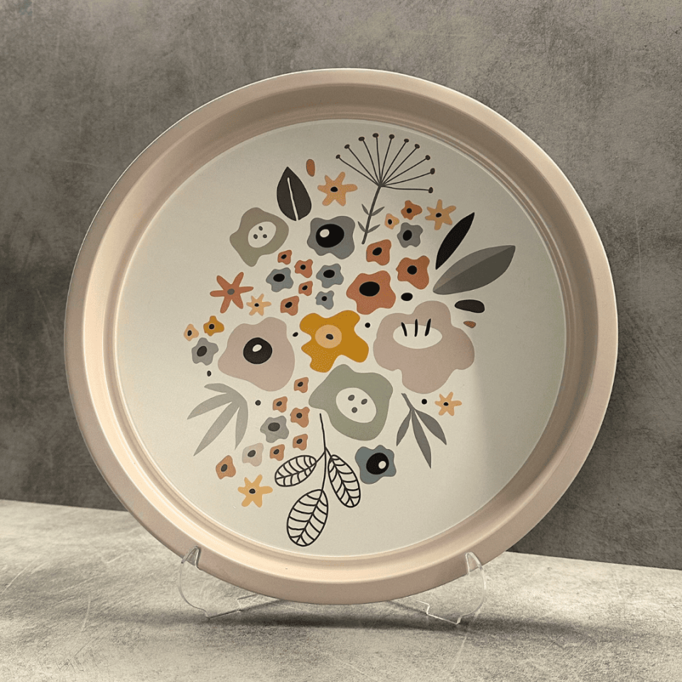 Sarkap Home Pastel Desen Metal Tepsi SoftÇiçekler