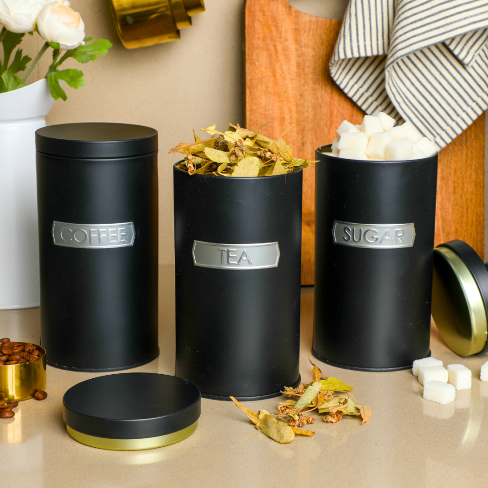 Sarkap Home Metal Vakumlu Kapaklı 3'lü Saklama Kabı Soft Touch Büyük Boy Siyah