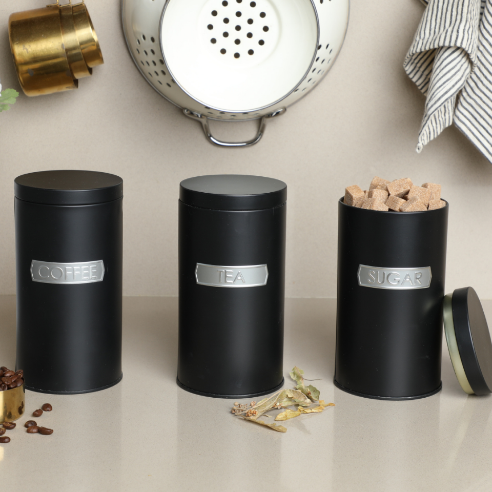 Sarkap Home Metal Vakumlu Kapaklı 3'lü Saklama Kabı Soft Touch Büyük Boy Siyah