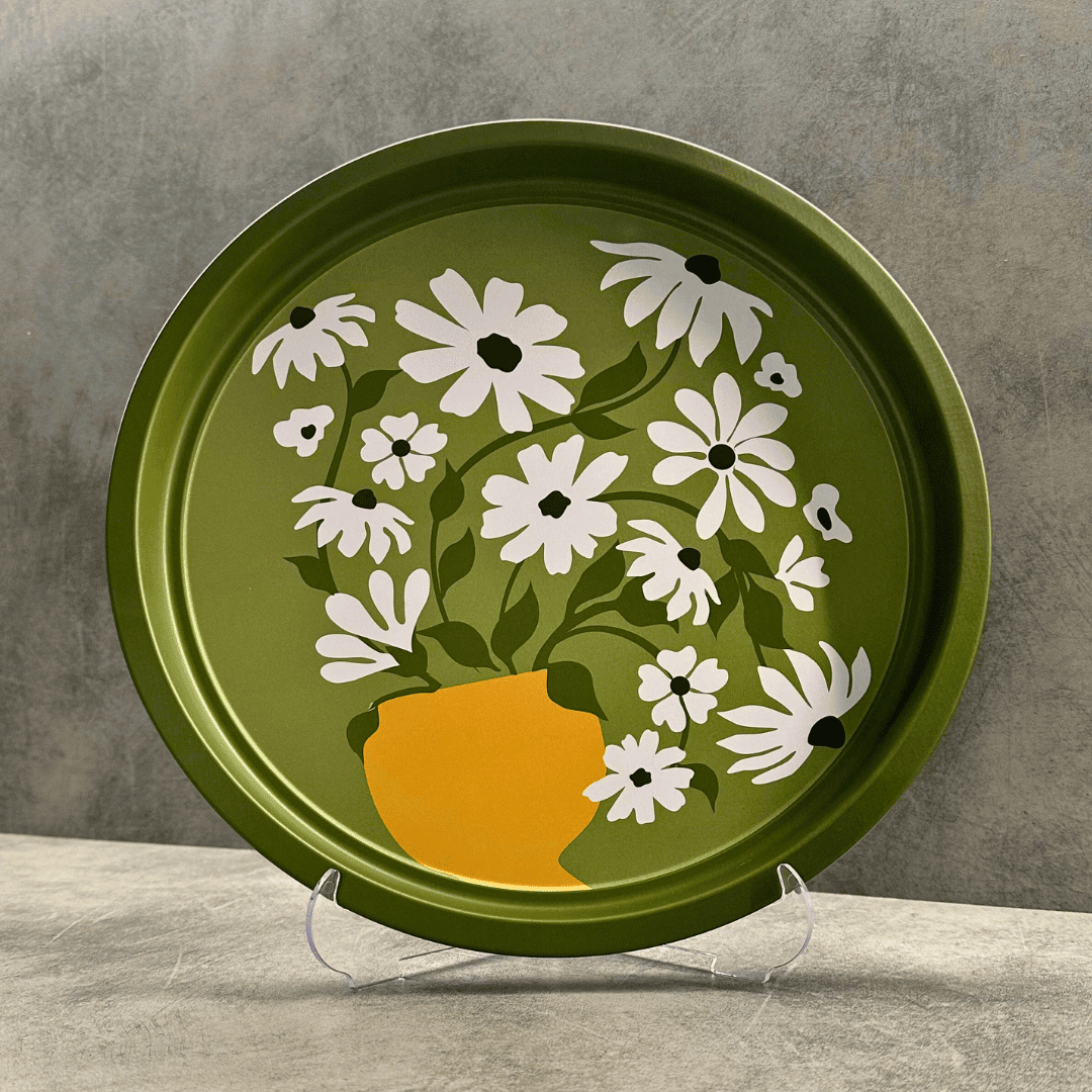 Sarkap Home Pastel Desen Metal Tepsi PapatyaYeşil