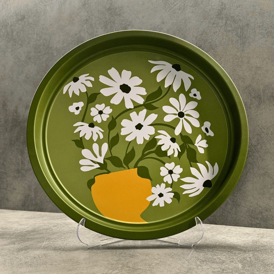 Sarkap Home Pastel Desen Metal Tepsi PapatyaYeşil