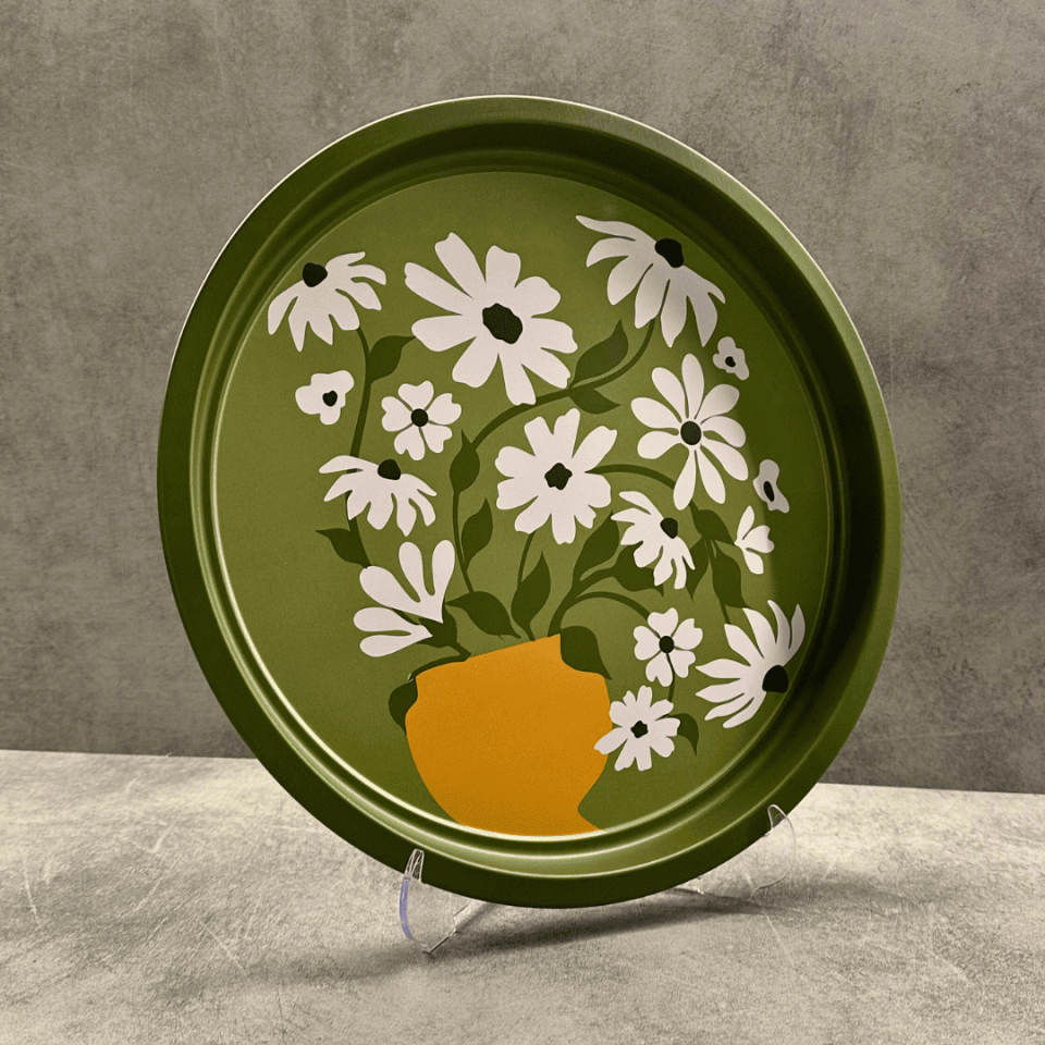 Sarkap Home Pastel Desen Metal Tepsi PapatyaYeşil